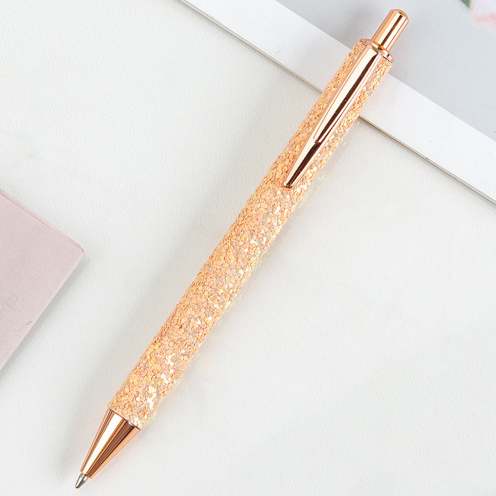 Ins Metal Pen Pu Bag Diamond Pen Sequin Press Pen Customized Multi-Color Press Ballpoint Pen