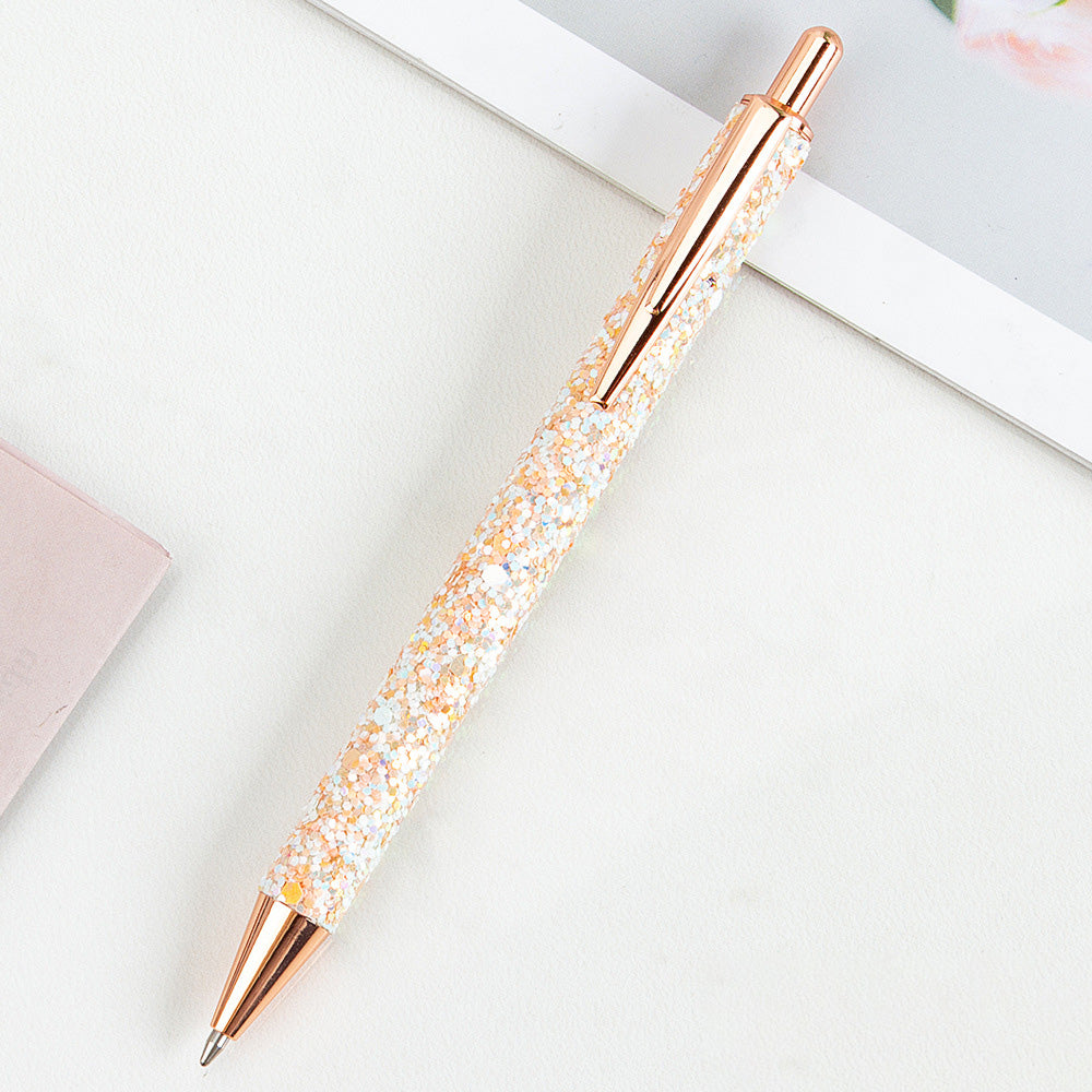 Ins Metal Pen Pu Bag Diamond Pen Sequin Press Pen Customized Multi-Color Press Ballpoint Pen